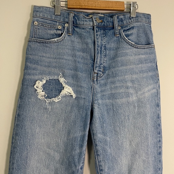 Madewell Womens Jeans Size 27 Blue Classic Straight Distressed Denim Bottoms - Picture 4 of 12